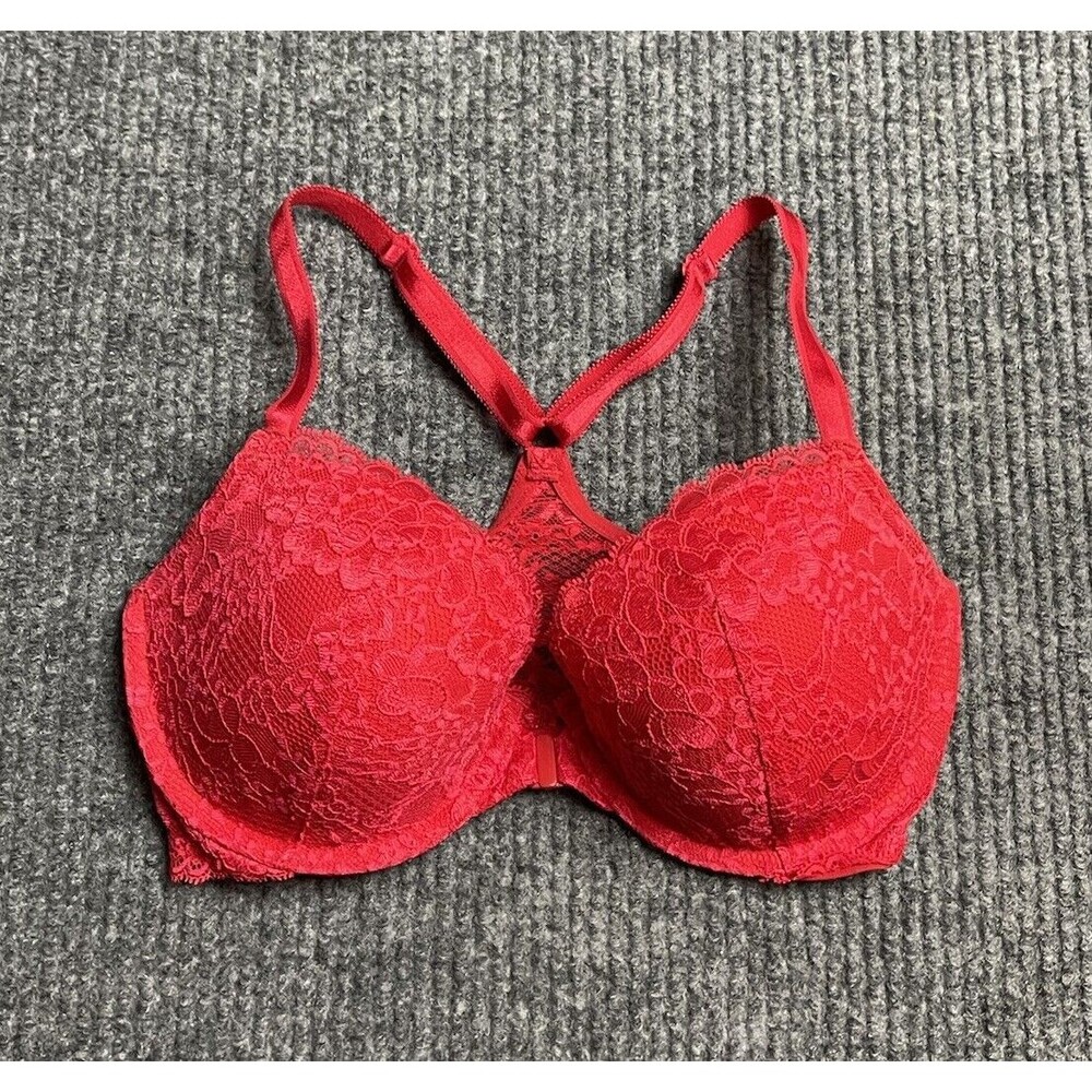 Victorias Secret Dream Angels Lined Demi Bra 32DD Red Front Close Racerback
